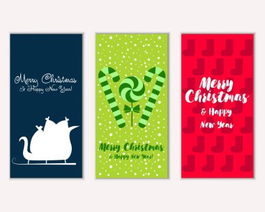 mutlu Noeller ve mutlu yeni yıl tebrik kartları vektör çizim