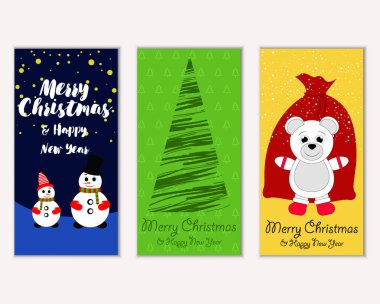 Mutlu Noeller ve mutlu yeni yıl tebrik kartları. Vektör çizim 