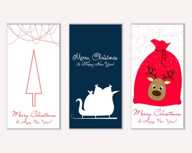 mutlu Noeller ve mutlu yeni yıl tebrik kartları vektör çizim     