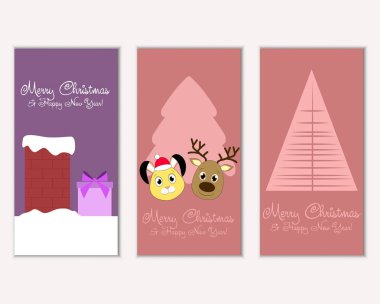 mutlu Noeller ve mutlu yeni yıl tebrik kartları vektör çizim     