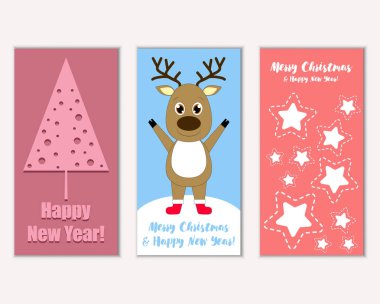 Mutlu Noeller ve mutlu yeni yıl tebrik kartları. Vektör çizim       