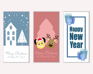 mutlu Noeller ve mutlu yeni yıl tebrik kartları vektör çizim     