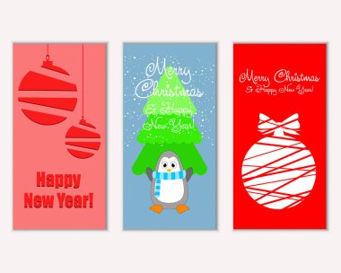 mutlu Noeller ve mutlu yeni yıl tebrik kartları vektör çizim