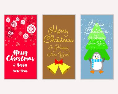 Mutlu Noeller ve mutlu yeni yıl tebrik kartları. Vektör çizim   