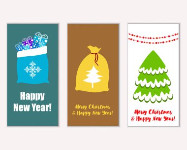 Mutlu Noeller ve mutlu yeni yıl tebrik kartları. Vektör çizim 