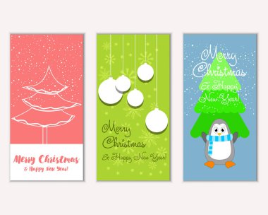 mutlu Noeller ve mutlu yeni yıl tebrik kartları vektör çizim