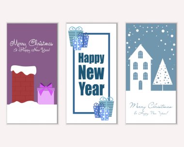 mutlu Noeller ve mutlu yeni yıl tebrik kartları vektör çizim     