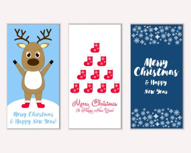 mutlu Noeller ve mutlu yeni yıl tebrik kartları vektör çizim