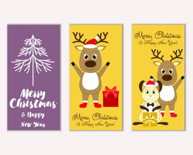 mutlu Noeller ve mutlu yeni yıl tebrik kartları vektör çizim   