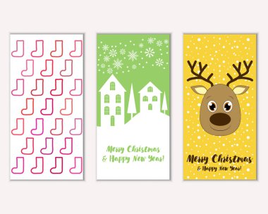 mutlu Noeller ve mutlu yeni yıl tebrik kartları vektör çizim     