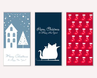 mutlu Noeller ve mutlu yeni yıl tebrik kartları vektör çizim