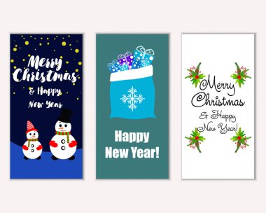 mutlu Noeller ve mutlu yeni yıl tebrik kartları vektör çizim