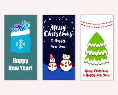 mutlu Noeller ve mutlu yeni yıl tebrik kartları vektör çizim