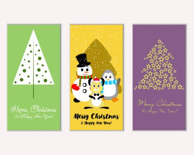mutlu Noeller ve mutlu yeni yıl tebrik kartları vektör çizim     