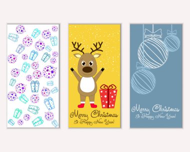 Mutlu Noeller ve mutlu yeni yıl tebrik kartları. Vektör çizim   
