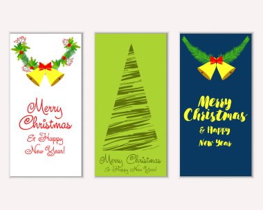 Mutlu Noeller ve mutlu yeni yıl tebrik kartları. Vektör çizim   