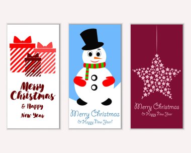 Renkli Noel kartları yılbaşı süsleri ve kardan adam vektör çizim ile