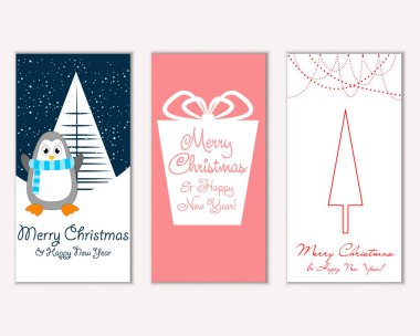 mutlu Noeller ve mutlu yeni yıl tebrik kartları vektör çizim     