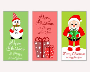 Mutlu Noeller ve mutlu yeni yıl tebrik kartları. Vektör çizim     