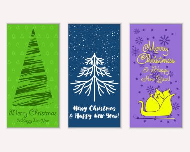 Mutlu Noeller ve mutlu yeni yıl tebrik kartları. Vektör çizim 