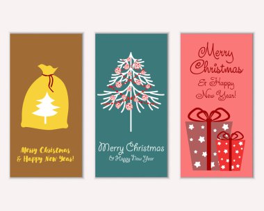 Mutlu Noeller ve mutlu yeni yıl tebrik kartları. Vektör çizim 