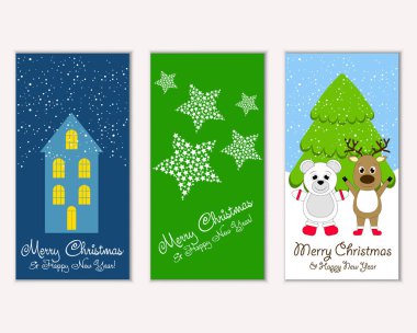 Mutlu Noeller ve mutlu yeni yıl tebrik kartları. Vektör çizim 