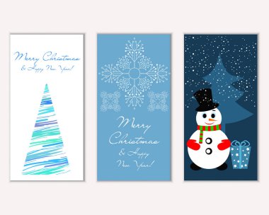 Mutlu Noeller ve mutlu yeni yıl tebrik kartları. Vektör çizim   