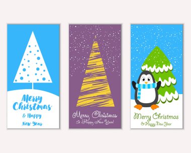 Mutlu Noeller ve mutlu yeni yıl tebrik kartları. Vektör çizim 