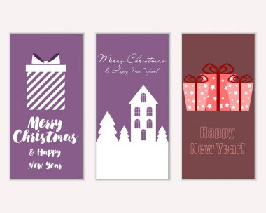 mutlu Noeller ve mutlu yeni yıl tebrik kartları vektör çizim     