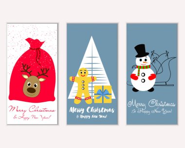 Mutlu Noeller ve mutlu yeni yıl tebrik kartları. Vektör çizim   