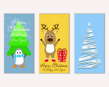 Mutlu Noeller ve mutlu yeni yıl tebrik kartları. Vektör çizim   