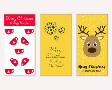 mutlu Noeller ve mutlu yeni yıl tebrik kartları vektör çizim