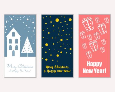 mutlu Noeller ve mutlu yeni yıl tebrik kartları vektör çizim     