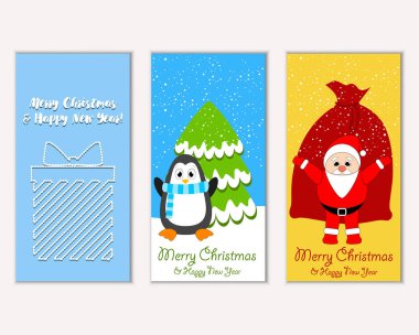 Mutlu Noeller ve mutlu yeni yıl tebrik kartları. Vektör çizim   