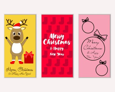 mutlu Noeller ve mutlu yeni yıl tebrik kartları vektör çizim