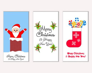 mutlu Noeller ve mutlu yeni yıl tebrik kartları vektör çizim