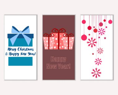 mutlu Noeller ve mutlu yeni yıl tebrik kartları vektör çizim     