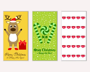 mutlu Noeller ve mutlu yeni yıl tebrik kartları vektör çizim