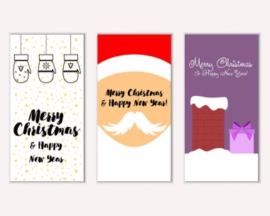 mutlu Noeller ve mutlu yeni yıl tebrik kartları vektör çizim     