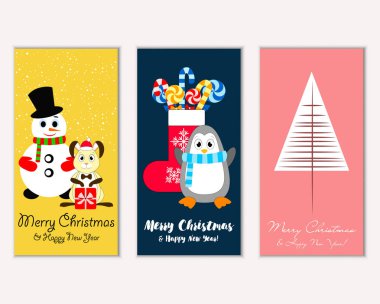 mutlu Noeller ve mutlu yeni yıl tebrik kartları vektör çizim   