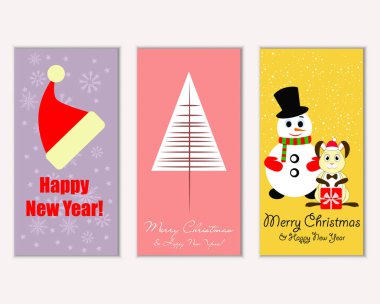 mutlu Noeller ve mutlu yeni yıl tebrik kartları vektör çizim   