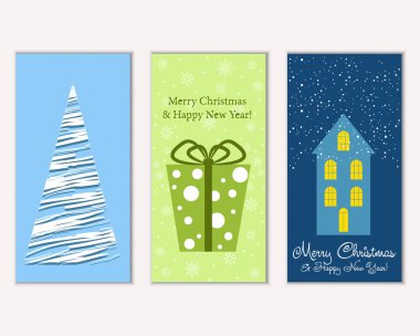 vektör çizim kış tatil tebrik kartları