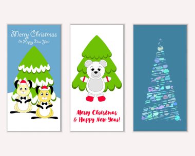 Mutlu Noeller ve mutlu yeni yıl tebrik kartları. Vektör çizim 