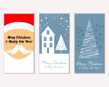 mutlu Noeller ve mutlu yeni yıl tebrik kartları vektör çizim     