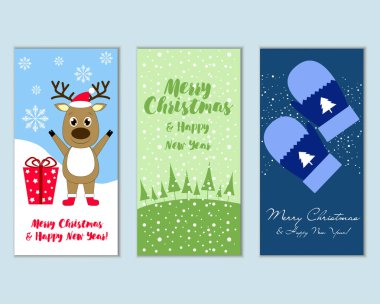 mutlu Noeller ve mutlu yeni yıl tebrik kartları vektör çizim