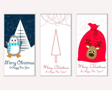 mutlu Noeller ve mutlu yeni yıl tebrik kartları vektör çizim     