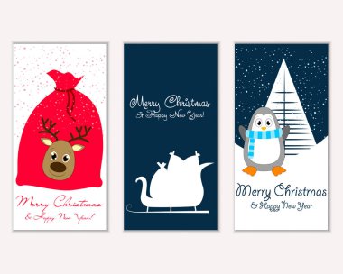 mutlu Noeller ve mutlu yeni yıl tebrik kartları vektör çizim     