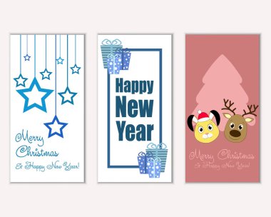 mutlu Noeller ve mutlu yeni yıl tebrik kartları vektör çizim     