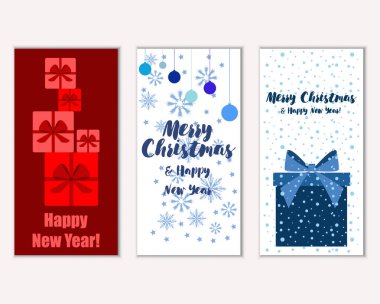 mutlu Noeller ve mutlu yeni yıl tebrik kartları vektör çizim      