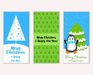 Mutlu Noeller ve mutlu yeni yıl tebrik kartları. Vektör çizim   